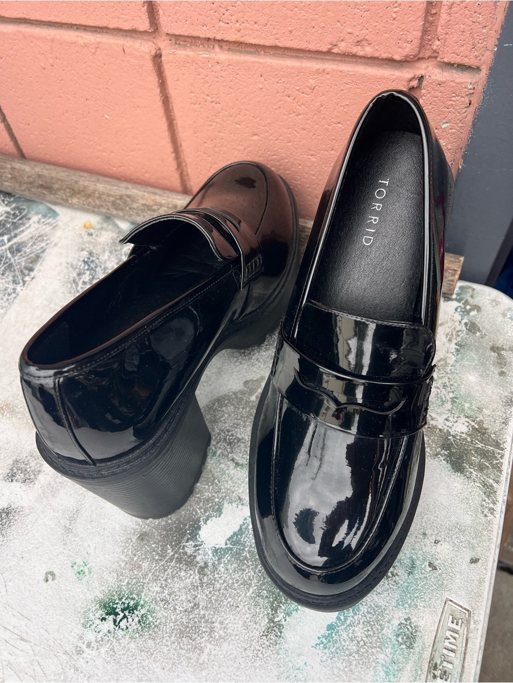 Torrid Size 13 WW Black Patent Platform Penny Loafers